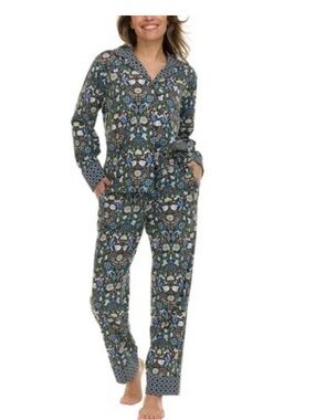 NEW Vera Bradley Teal and Navy Floral Notch-Collar Pajama Set